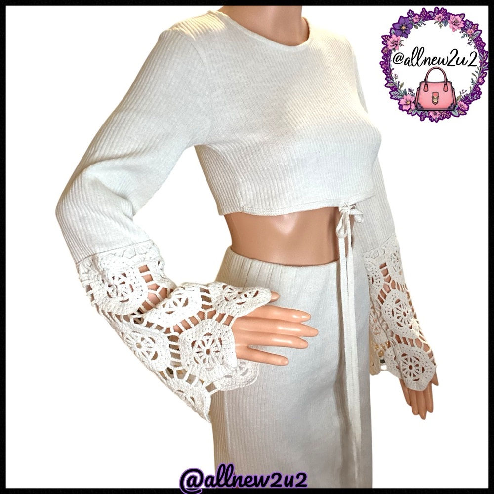 Zara Cream Knit Lightweight Sweater W / Lace Skirt Set Size S - Picture 12 of 16
